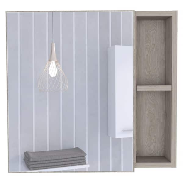 Unbranded 19.6 in. W x 18.6 in. H Rectangular Aluminum Medicine Cabinet with Mirror with 2-Shelf in Light Grey