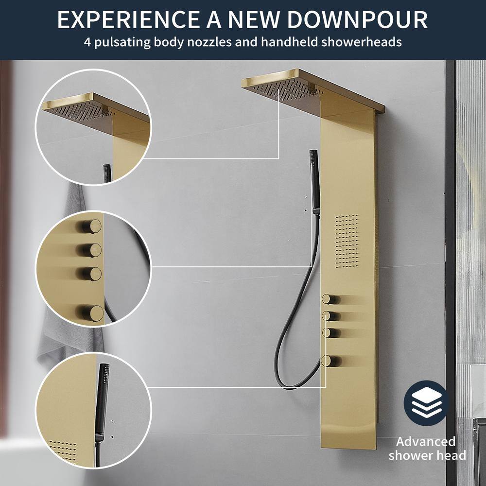 Brushed Gold Stainless Steel Rainfall Shower Panel System