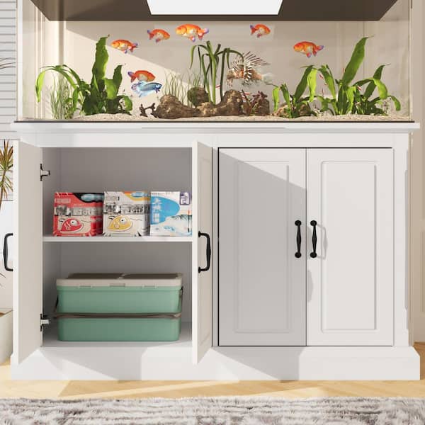 Polibi White 55-75 gal. Wood Stand with Power Outlets, Fish Tank
