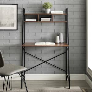 33 in. Dark Walnut Wood and Metal Ladder Desk with Cubbies