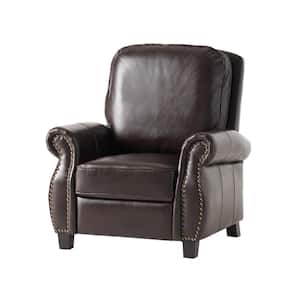 Neville 37 in. Width Big and Tall Brown Faux Leather Nailhead Trim Club Recliner