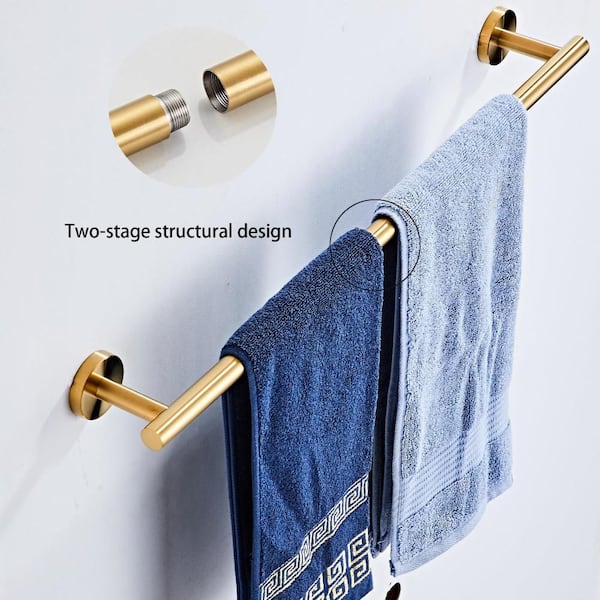5-Piece Stainless Steel Bathroom Hardware Set with Towel Racks for Bathroom, 24 in. Wall Mounted Towel Bar Kit, Gold