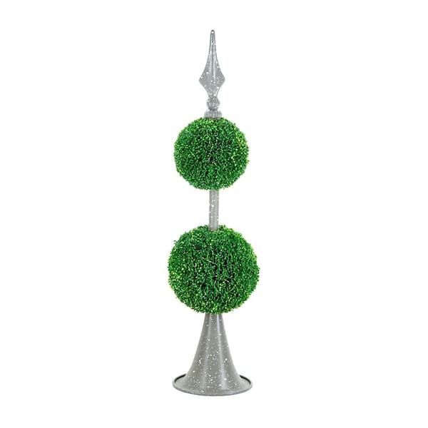 INNOBULE 2.2 ft. Artificial Two-Tiered Boxwood Sphere Tree in Stand Topiary Small Pack