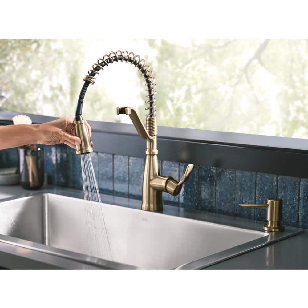 Bronzed Gold High Arc Pull-Down Kitchen Faucet with Soap Dispenser
