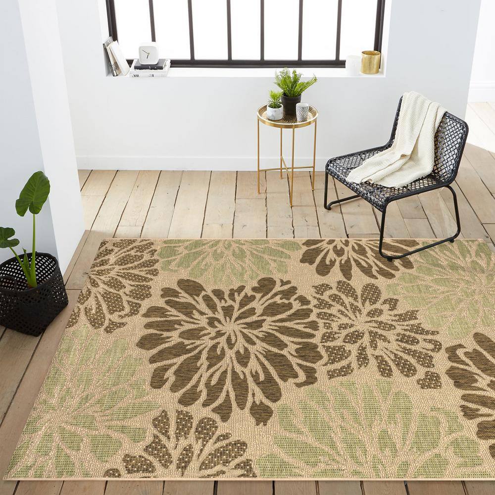 Sage & Brown Floral Flat Woven 4'x6' Synthetic Area Rug