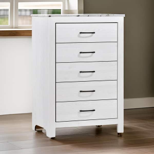Benjara White and Black 5-Drawers 31.5 in. Dresser Without Mirror
