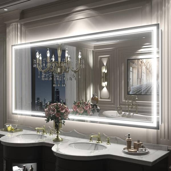 72 in. W x 32 in. H Rectangular Frameless UL Certified Front and Back LED Anti-Fog Tempered Wall Bathroom Vanity Mirror