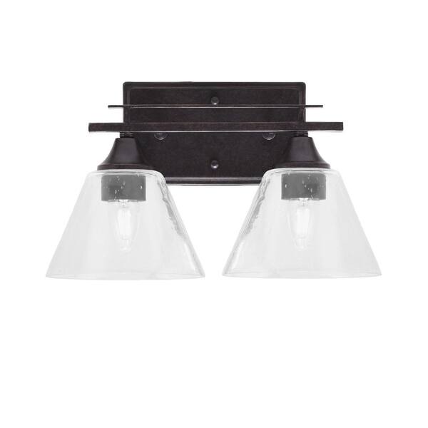 Unbranded Ontario 14.25 in. 2-Light Vanity Light Dark Granite Clear Bubble Glass Shade