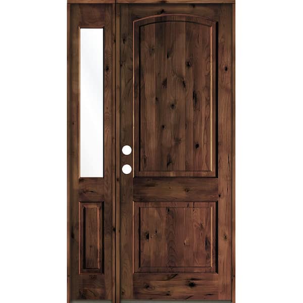 Krosswood Doors 44 in. x 96 in. Knotty Alder 2 Panel Right-Hand/Inswing Clear Glass Red Mahogany Stain Wood Prehung Front Door