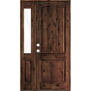 46 in. x 96 in. Knotty Alder 2 Panel Right-Hand/Inswing Clear Glass Red Mahogany Stain Wood Prehung Front Door