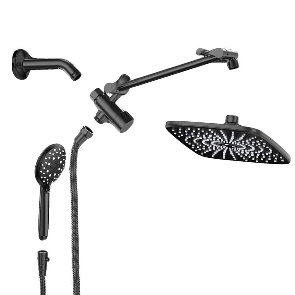 12 in. High Pressure Rain Shower Head Combo w/Extension Arm, 5 Handheld Water Spray & Anti-Clog Nozzle in Matte Black -  Lukvuzo, HSSA01-1FS364