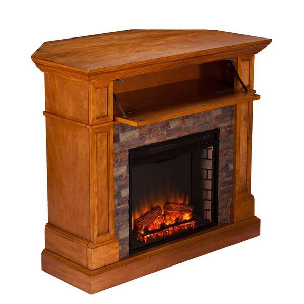 Southern Enterprises Bridgewater 45.5 in. Stone Look Convertible Electric Fireplace TV Stand in Sienna