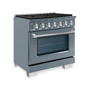 BOLD 36 in. 5.2 CF 6-Sealed Burners Freestanding Dual Fuel Range NG Gas Stove & Electric Oven-GR RAL 7031 W/Chrome Trim