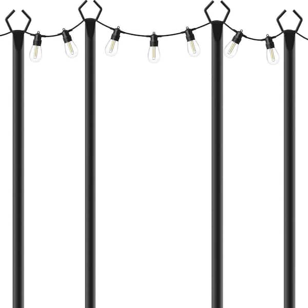 4 Pack 10 ft. String Light Poles, Garden Stake Metal Outdoor Light Stand with Fence Brackets for Patio Backyard Deck