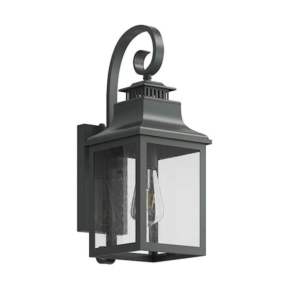 aiwen Modern Black Dusk to Dawn Exterior Outdoor Hardwired Barn Light Fixture Wall Sconce with Seeded Glass Shade