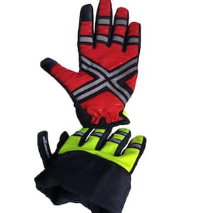 XXLarge Winter Fleece Red Reflective Microfiber Industrial Safety Daytime Gloves