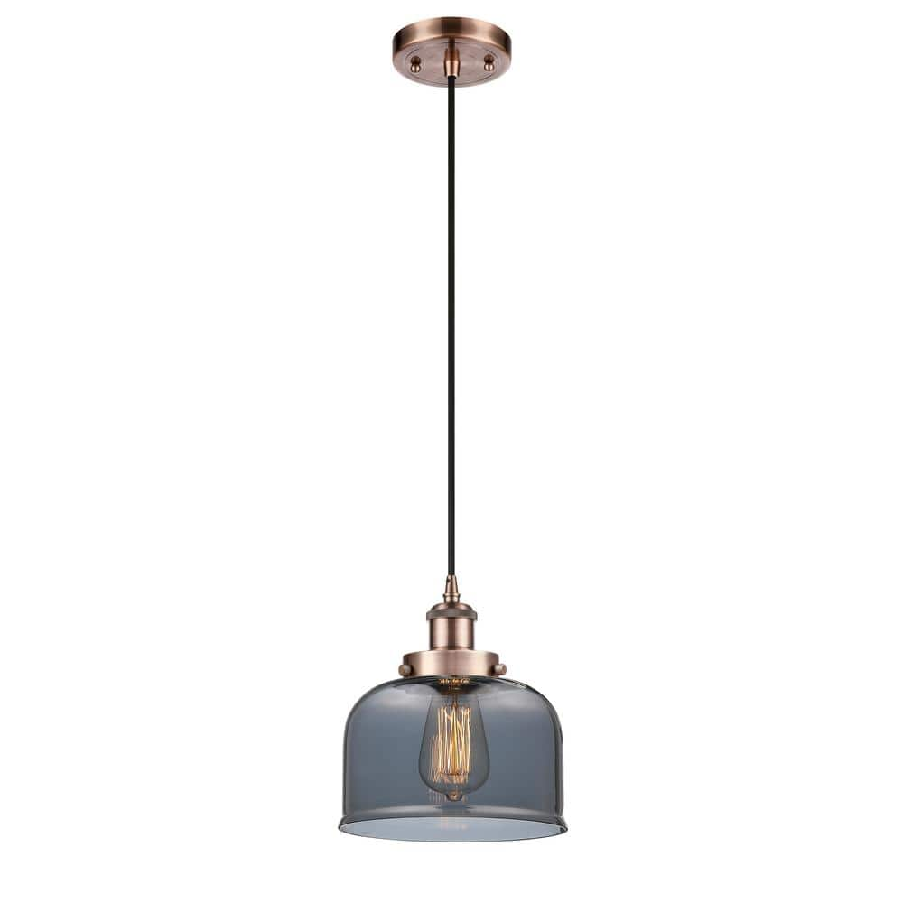 Innovations Bell 60 Watt 1 Light Antique Copper Shaded Mini Pendant Light With Tinted Glass 7636