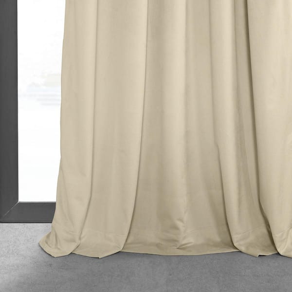 Alabaster Beige Velvet Pinch Pleat Blackout Curtain - 25 in. W x 108 in. L  (1 Panel)