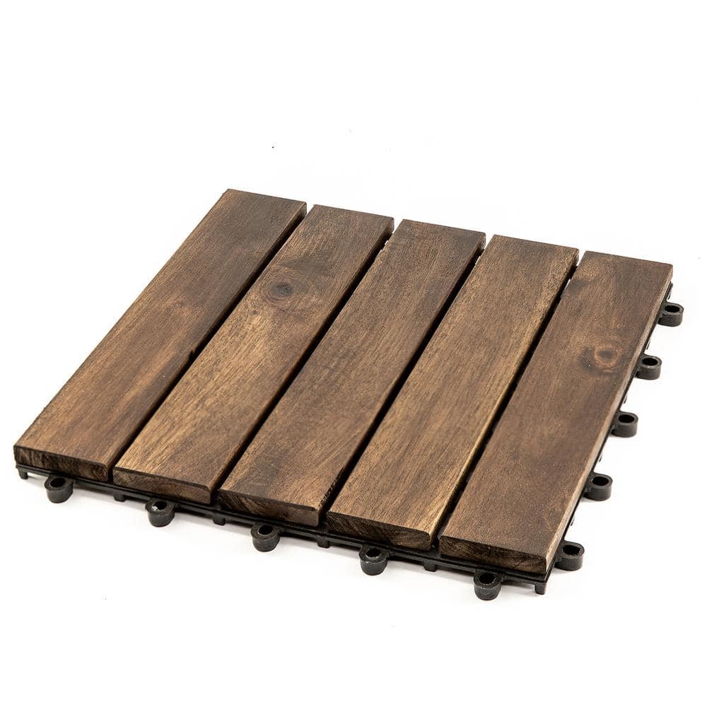 12 in. x 12 in. Acacia Wood Interlocking Flooring Deck Tile, Dark Coffee Striped, 10-Pack Covering 10 sq. ft. price history on PriceWatchPro