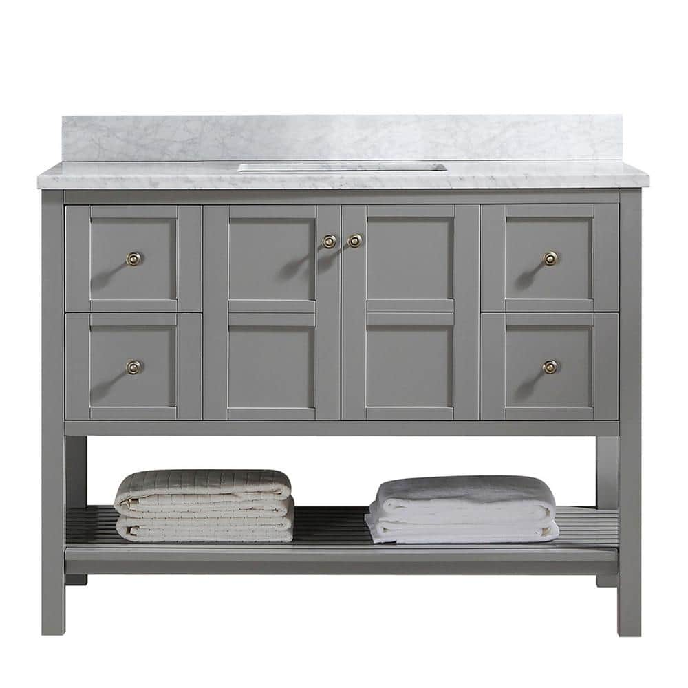 PROOX 48 in. W Bath Vanity in Gray with Carrara Marble Top with White ...