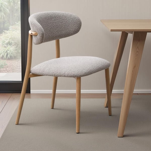 Benjara Kacie Gray and Natural Brown Fabric Solid Back Dining Chair (Set of 2)