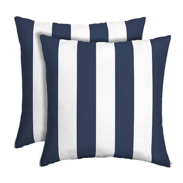 ARDEN 16 in. x 16 in. Sapphire Blue Cabana Stripe Outdoor Square Pillow (2-Pack)