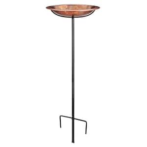 Pure Copper Birdbath, Featuring a Hand-Applied Fired Finish and a Multi-Pronged Garden Pole