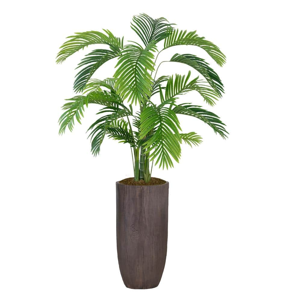 VINTAGE HOME 6.17 ft. Tall Green Artificial Faux Real Touch Palm Trees in Fiberstone Planter