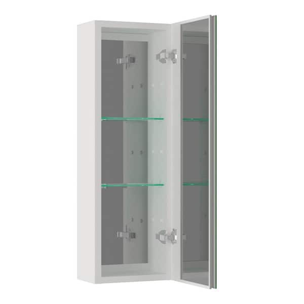 Zeafive 10 in. W x 30 in. H Small Rectangular White Waterproof Aluminum Bathroom Medicine Cabinet with Mirror And Glass Shelves