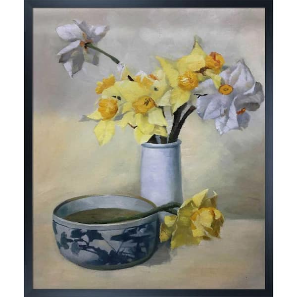 LA PASTICHE 21.5 in. x 25.5 in. Daffodils and Narcissi by Frank Bramley Studio Black Wood Framed Nature Oil Painting Art Print