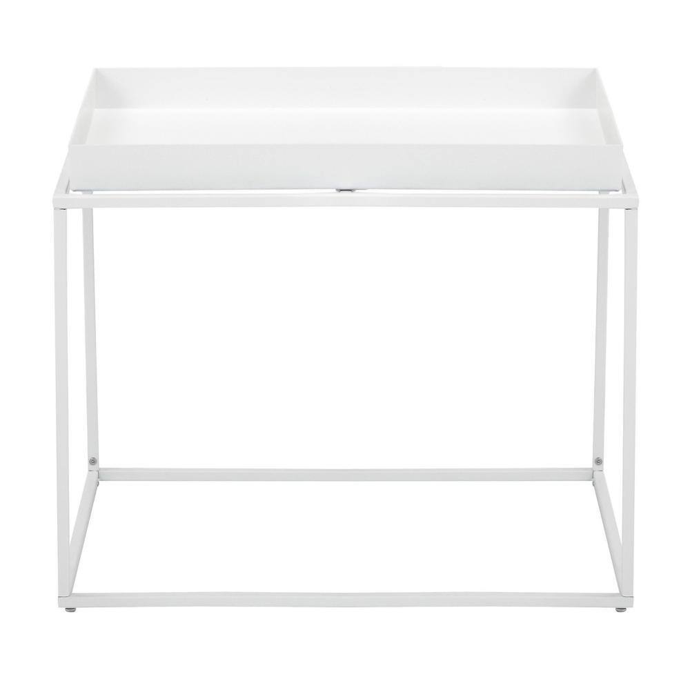 24" White Powder Coated Metal Tray Top End Table