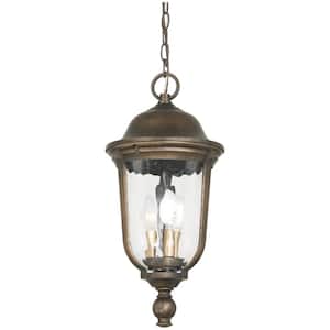 Havenwood 3-Light Tauira Bronze and Alder Silver Outdoor Lantern Pendant with Clear Hammered Glass
