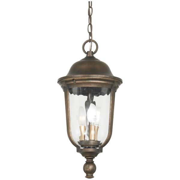 Minka Lavery Havenwood 3-Light Tauira Bronze and Alder Silver Outdoor Lantern Pendant with Clear Hammered Glass