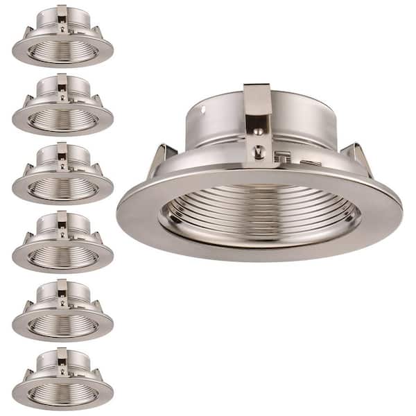 4 in. Classic Satin Nickel Recessed Light Trim, Metal Step Baffle Trim, Fit Halo/Juno Remodel Recessed Housing (6-Pack)