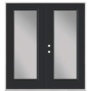 72 in. x 80 in. Jet Black Steel Prehung Right-Hand Inswing Full Lite Clear Glass Patio Door in Vinyl Frame, no Brickmold