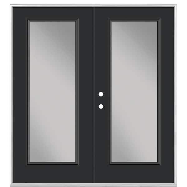 Masonite 72 in. x 80 in. Jet Black Steel Prehung Right-Hand Inswing Full Lite Clear Glass Patio Door in Vinyl Frame, no Brickmold