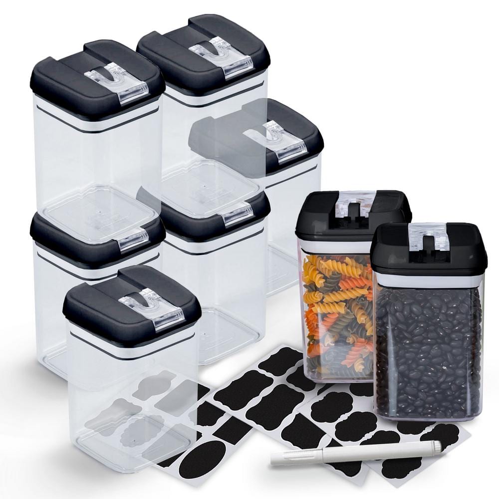 Cheer Collection Set of 6 42oz Airtight Food Storage Containers (Black)