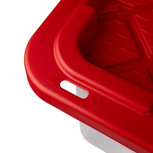 HDX 77 Gal. Tough Storage Tote with Wheels in Clear with Red Lid