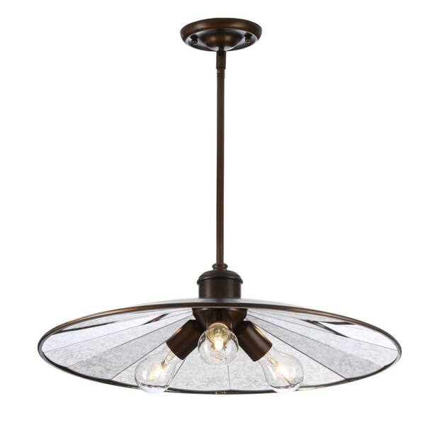 Generation Lighting Urban Renewal 21.5 in. W 3-Light Astral Bronze Round Pendant with Vintage Distressed Mirror Detail