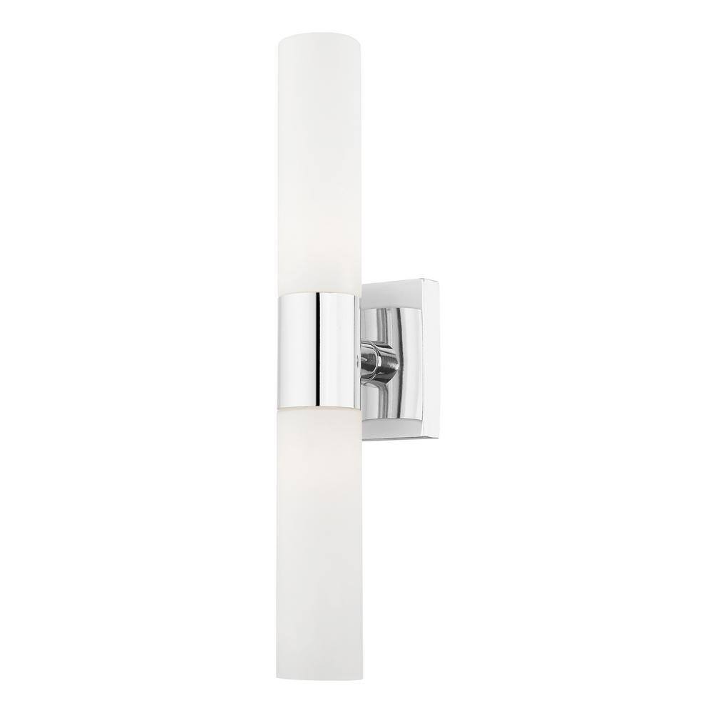 Aero Polished Chrome 2-Light Vanity with Etched Opal Glass
