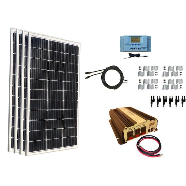 400-Watt Monocrystalline Solar Panel Kit with 30 Amp Solar Charge Controller Plus 1500-Watt Power Inverter