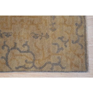 Gold Handmade Wool Transitional Ningxia Rug, 5'0" x 15'
