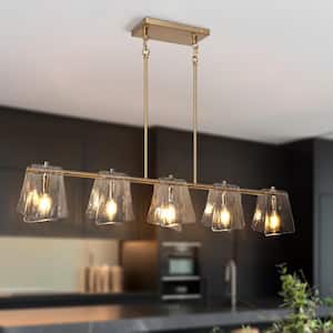 Afmean 5-Light Plating Brass Linear Chandelier with Gray Textured Glass and No Bulb Included