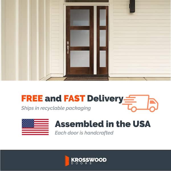 64 in. x 80 in. Modern Hemlock 3-Lite Right-Hand/Inswing Frosted Glass Unfinished Wood Prehung Front Door w/ DSL