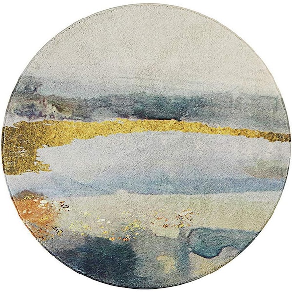 Unbranded Gray Faux Wool 4 ft. x 4 ft. Abstract Indoor Round Area Rug