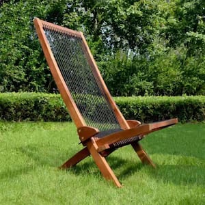 Natural Folding Roping Wood Patio Lounge Chair (1-Pack)