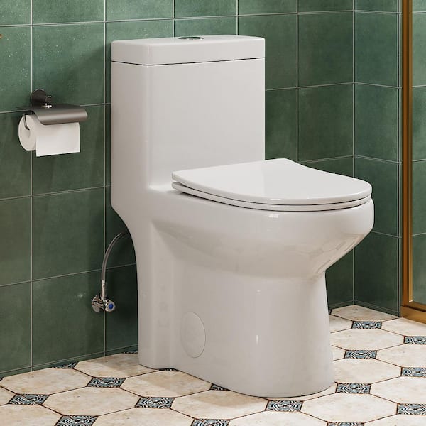 10 in. Rough in 1-Piece 1.1/1.6 GPF Dual Flush Round Toilet in White Soft Close Seat Included