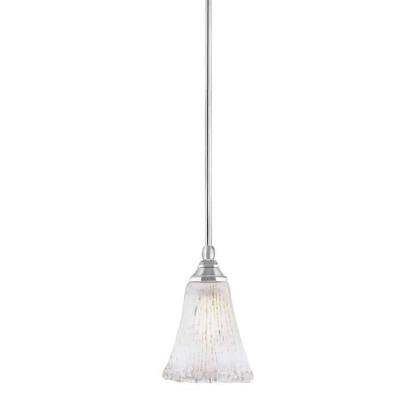Unbranded Sparta 100-Watt 1-Light Chrome Shaded Pendant Light Mini Pendant with Fluted Frosted Crystal Gl and No Bulb Included