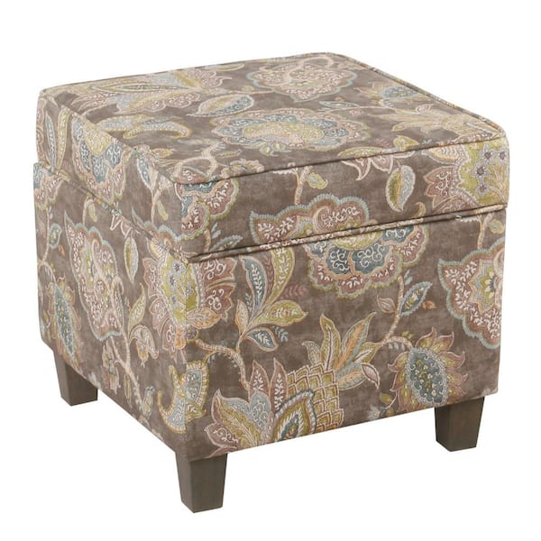 Benjara Multicolor Fabric Square Accent Ottoman