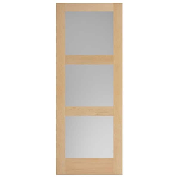 Masonite 40 in. x 84 in. Maple Veneer 3-Lite Equal Solid Wood Interior Barn Door Slab